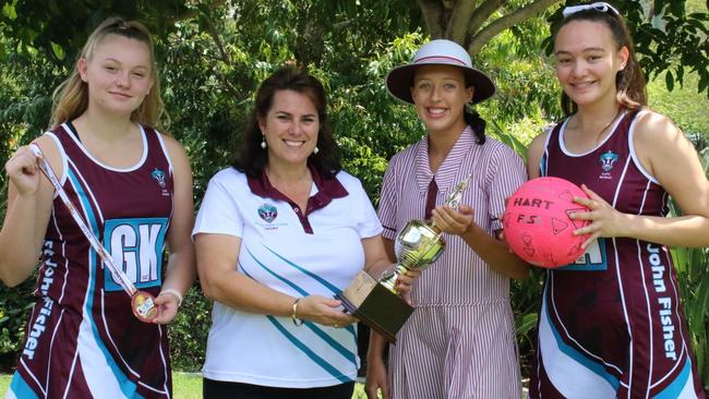 HPE teacher Bernie Toohey with St John Fisher College students Courtney Winter, Kaiyah Gordon and Marina Pataanga. Picture: Shari Dows