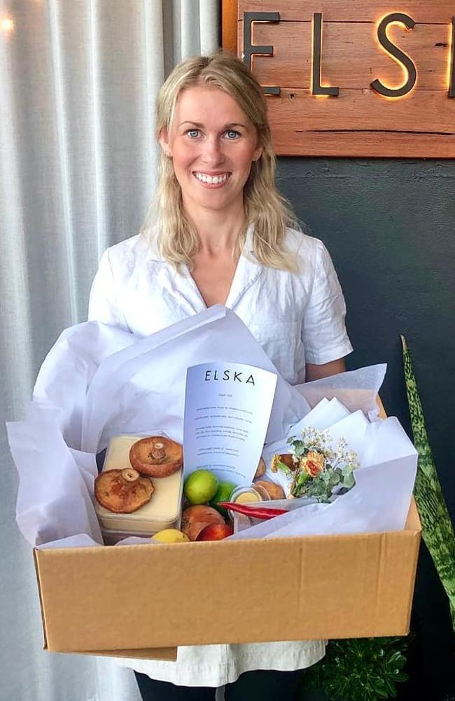 Co-owner of Elska Restaurant in Wilston Freja Dunnell with one of her new meal boxes that are available for pick-up or delivery.