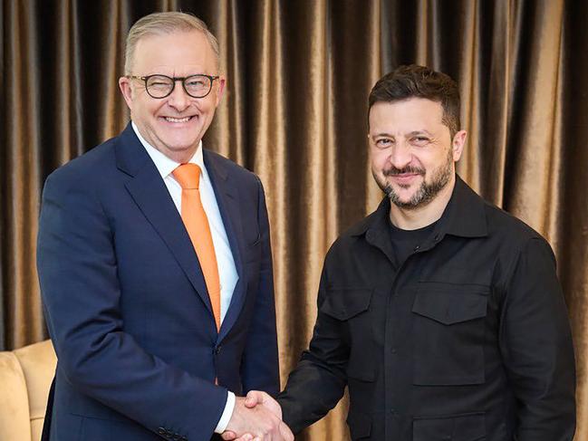 Australian Prime Minister Anthony Albanese is pictured as he meets with Ukraine President Volodymyr Zelensky. Picture: NewsWire handout