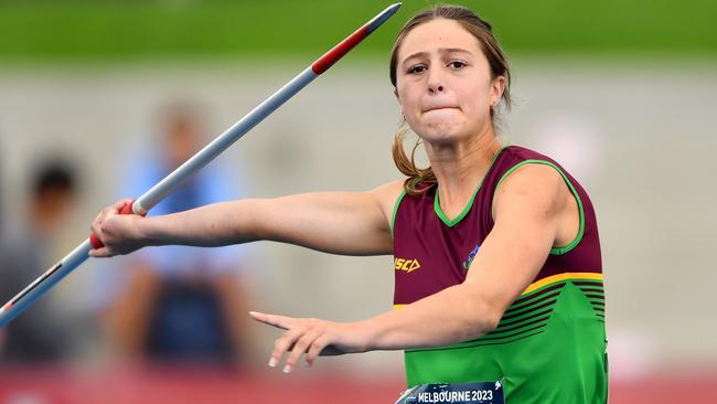 Tasmania’s Bailey Van Den Broek competing in the javelin during the U15 heptathlon.