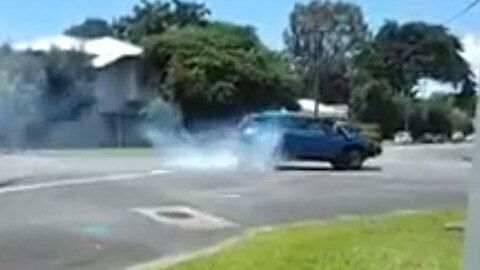 A stolen blue Holden Trailblazer seen doing burnouts at the corner of corner Enmore and Macilwraith streets, Manunda. Picture: Supplied