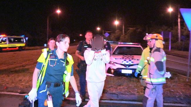 Two paramedics have been taken to hospital after a Toyota Prius collided with their ambulance at Mount Coot-Tha early Mondaymorning. Picture: RMGNEWS