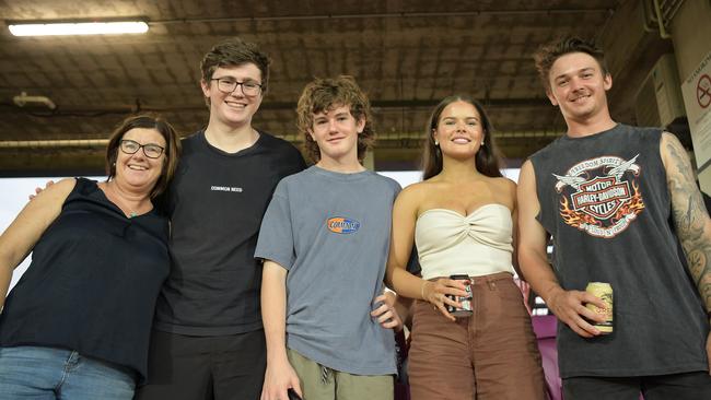 Gez Mulvahil, Liam Mulvahil, Conner Mulvahil, Ella Mulvahil and Jake Downes came down to watch Gary Ablett Jr play in the NTFL. Picture: (A)manda Parkinson