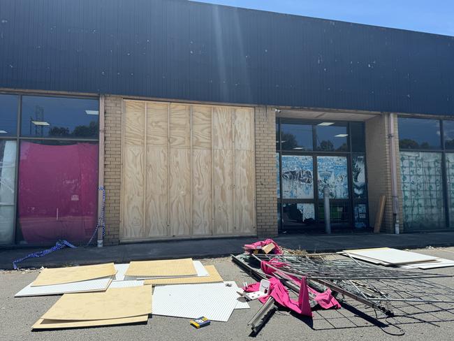 Offenders reversed an orange Ford Ranger into the Sydney Rd store before piling toys into their tray.