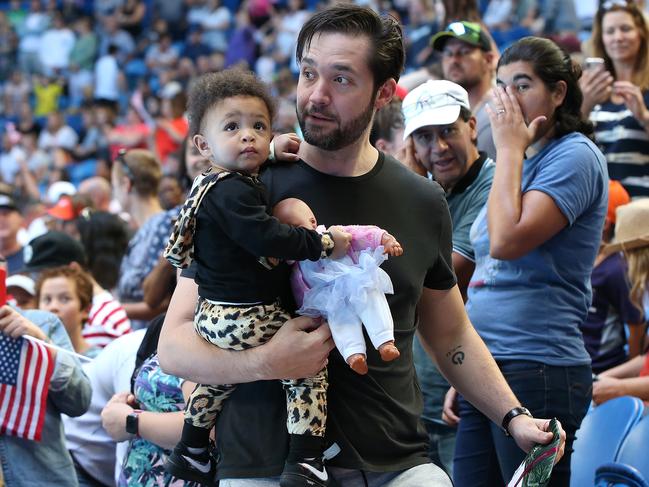 Serena Williams' husband Alexis Ohanian with the couple’s daughter Olympia. Picture: Getty