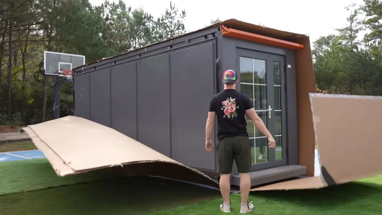 Nathan Graham’s unboxing video of the prefabricated home has more than 7 million views on YouTube. Picture: Unspeakable/YouTube