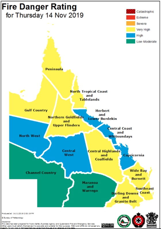 South east Queensland is experiencing a very high risk of fire.