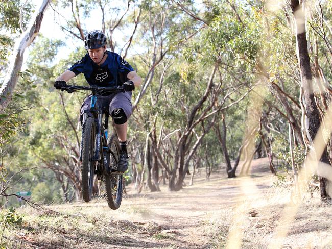 Joff Medder ride a mountain bike near Randell Park, Mitcham. Picture: Stephen Laffer