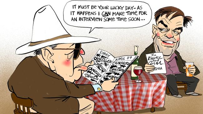 Cartoon by artist Bill Leak of the late Australian journalist Matt Price and former WA premier Brian Burke