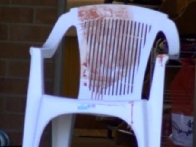 A bloody chair from the Melbourne home where the man was allegedly attacked. Picture: Channel Nine.