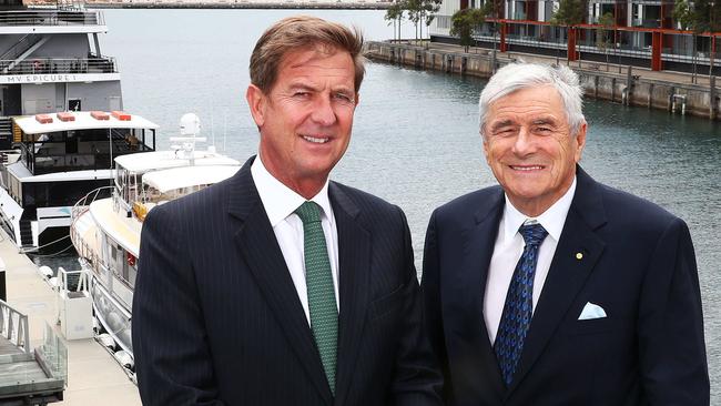 Seven West Media chief executive Tim Worner (l), with chairman of the Seven Network Kerry Stokes. Picture: John Feder.