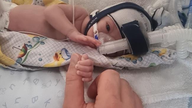 Baby Charlie Streeter was born premature at 26 weeks but passed away at eight weeks from a disease of the gut called necrotising enterocolitis (NEC). Picture: Supplied