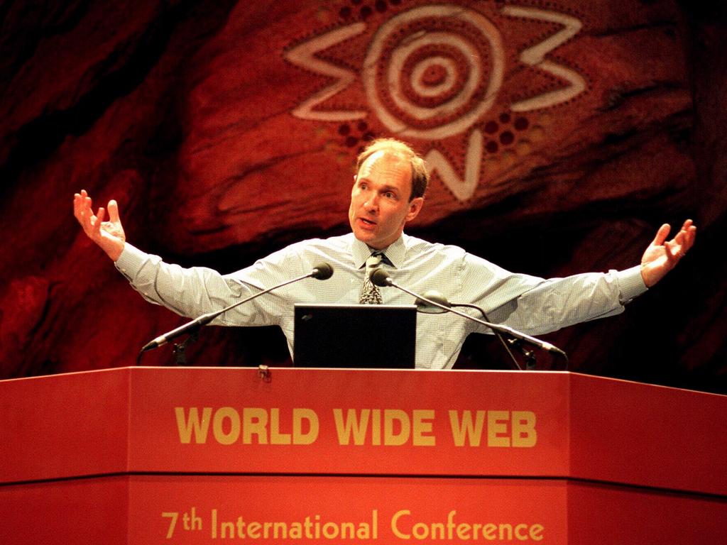 Tim Berners-Lee, founder of the web internet, at an international World Wide Web conference.