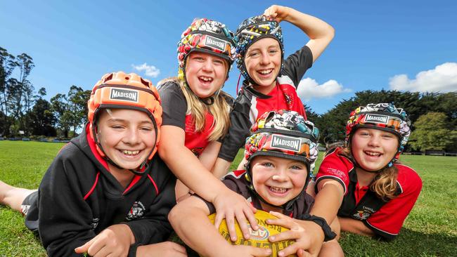 Darcy Thompson, 10, Ellie Handley, 10, Harley Thompson, 12, Mason Thompson, 6, and Taylah Handley, 11. Picture: Tim Carrafa