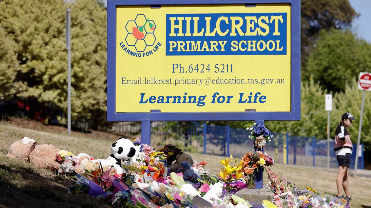 People gather outside the Hillcrest Primary School. Picture: NCA Newswire / Grant Viney