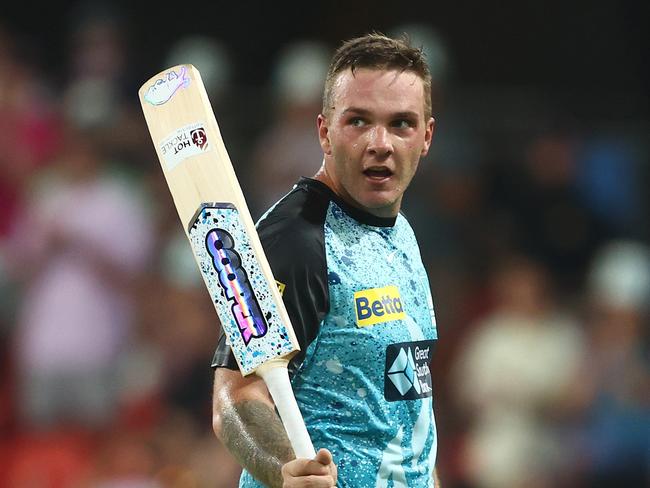 GOLD COAST, AUSTRALIA - JANUARY 22: Josh Brown of the Heat leaves the field after being dismissed for 140 runs during the BBL The Challenger Final match between Brisbane Heat and Adelaide Strikers at Heritage Bank Stadium, on January 22, 2024, in Gold Coast, Australia. (Photo by Chris Hyde/Getty Images)