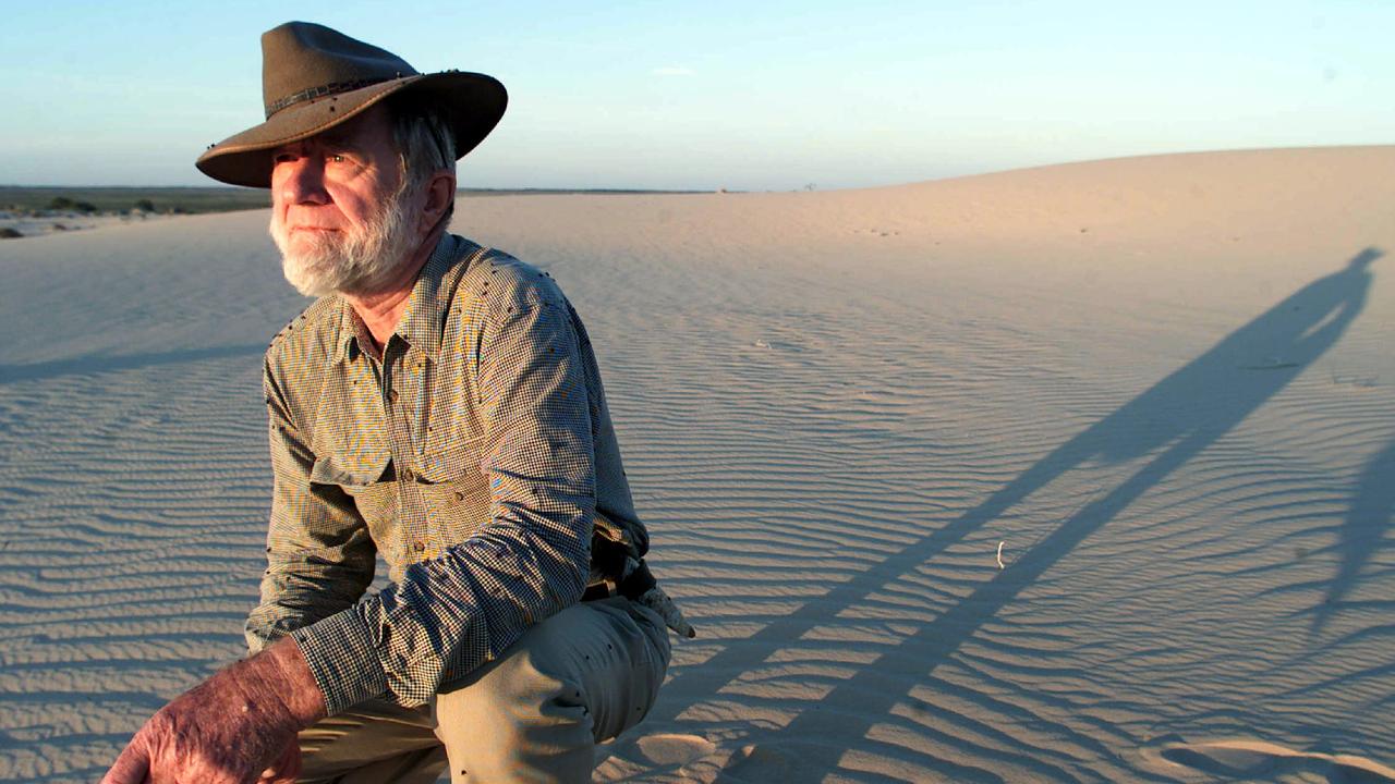 Professor Jim Bowler on ridge in Mungo National Park, pictured here in 2001, created international controversy with his 1974 discovery of near complete skeleton "Mungo Man". Picture: David Crosling.