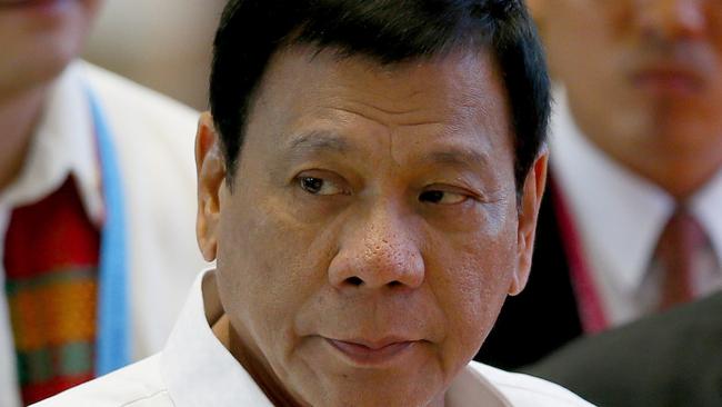 Philippine President Rodrigo Duterte arrives at the National Convention Centre for scheduled bilateral meetings with ASEAN leaders. Picture: AP