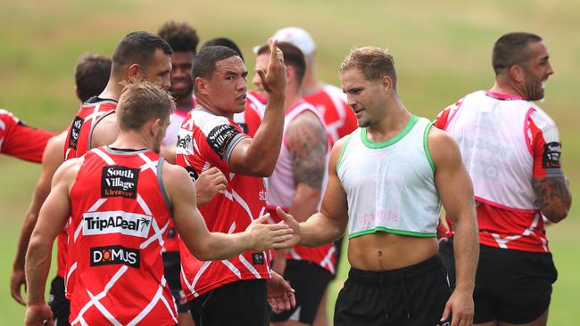 Jack de Belin takes part in St George Dragons training at WIN Stadium. Picture: Brett Costello