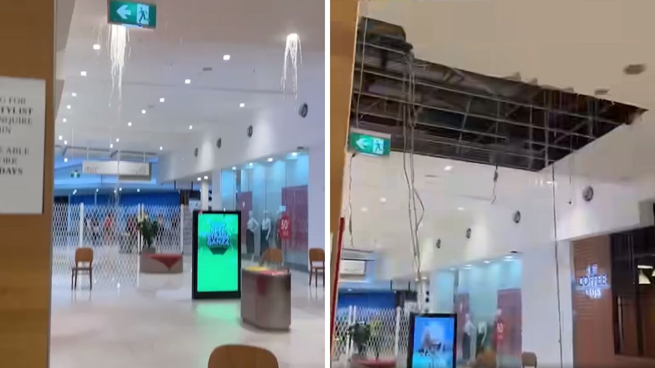 Shoppers watched on in horror as a the ceiling of a shopping centre collapsed in Perth on Friday afternoon.