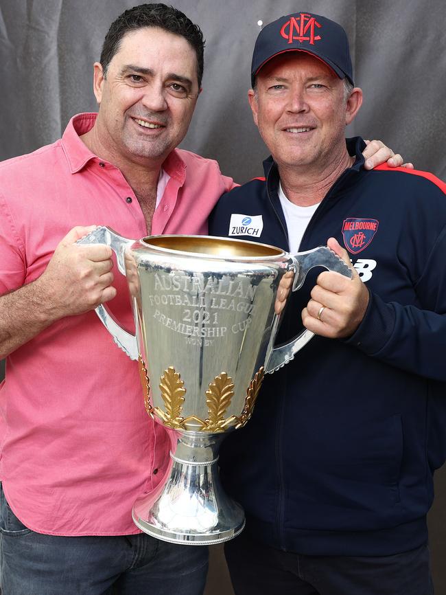 Garry Lyon and former CEO Gary Pert after the 2021 grand final win. Picture: Michael Klein