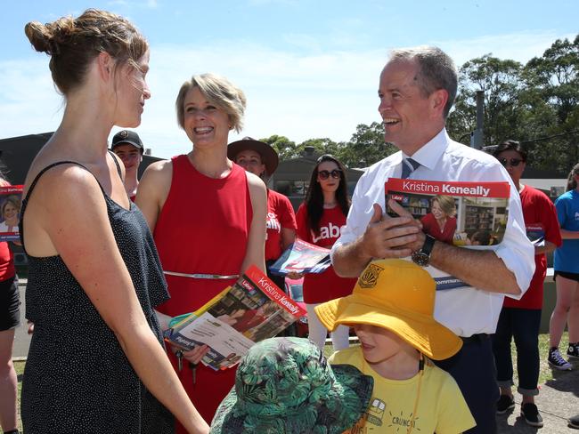 Opposition Leader Bill Shorten and Labor Candidate for Bennelong Kristina Keneally at East Ryde Public School. Picture: Tim Hunter.