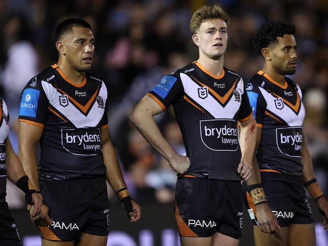 The Tigers were dismantled by the Sharks in round 19. Picture: Brendon Thorne/Getty Images