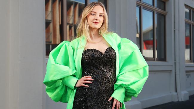 Caitlin Watson wearing an outfit by designer Celyna Ziolkowski of label Ziolkowski ahead of the festival.  Preview to the Tasmanian Fashion Festival.  Picture: Nikki Davis-Jones