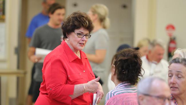 Cr Daphne McDonald hands out information and speaks to locals at a meeting. Picture: Glenn Hampson.