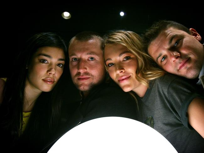 Leigh Whannell (second from left) worked with Melanie Vallejo (far left) years ago on The Dying Breed " — also with Mirrah Faulkes and Nathan Phillips.