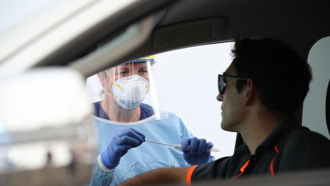 A COVID-19 pop-up test site in Bondi where there have been a high number of cases. Picture: David Swift.