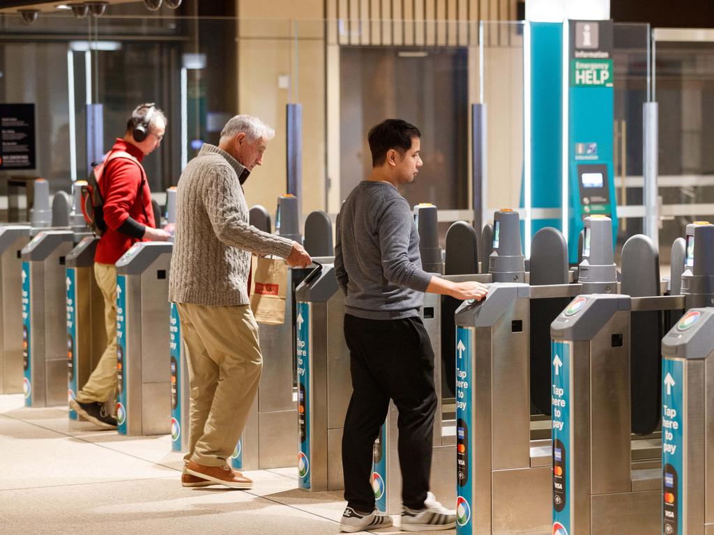 Opal payment gates at Martin Place Metro station on the opening day of the Sydney Metro. Picture: NewsWire / Max Mason-Hubers