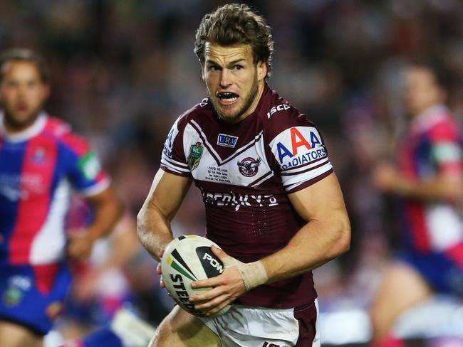 Manly’s David Williams during a 2014 match against the Newcastle Knights at Brookvale oval. Picture: Phil Hillyard