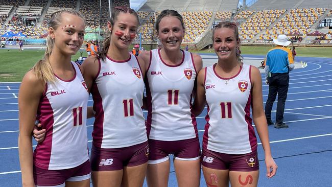 St Peters Lutheran College's Milla Roberts, second from the right, with teammates.