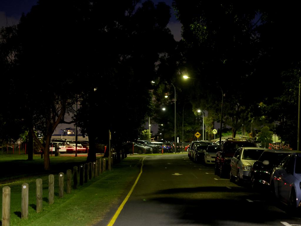 A dark road where nurses who work at the Prince Charles Hospital park. Picture: Steve Pohlner