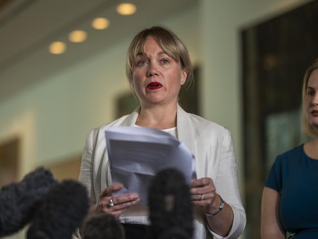 Rachelle Miller holds a press conference at Parliament House. Picture: Martin Ollman/NCA NewsWire