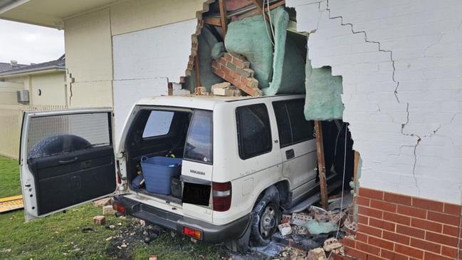 The Holden crashed into the side of the hospital just after 9am. Picture: ABC / Caroline Horn