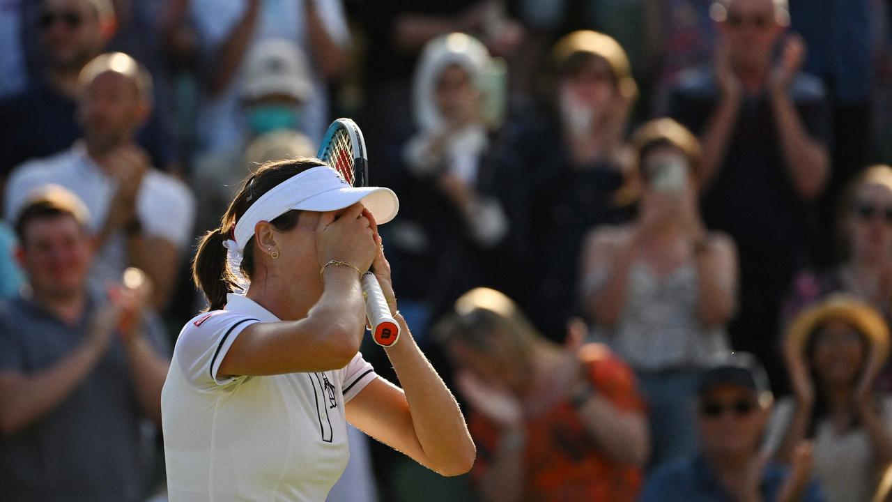 Australia's Ajla Tomljanovic celebrates beating France's Alize Cornet to reach the quarter-finals. Picture: AFP