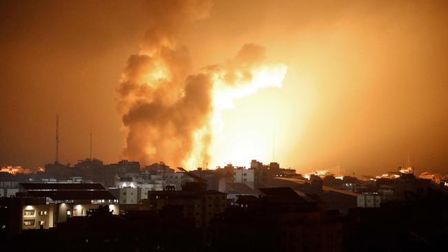 Fire and smoke rises above buildings during an Israeli air strike in Gaza City, in response to Hamas attacks on Israel. Picture: AFP