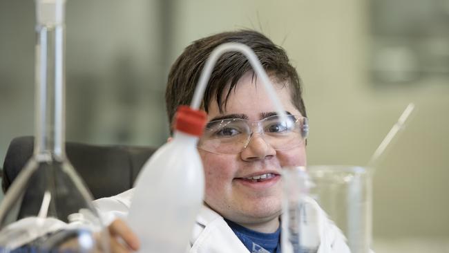 David MacPherson, 18, in Monash University’s chemistry lab. Picture: Jason Edwards