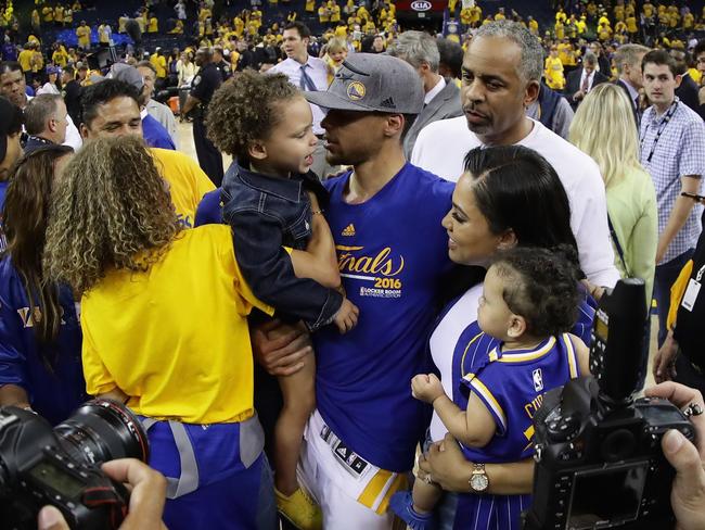 Curry with father Dell and wife Ayesha and their children. Picture: Getty Images/AFP