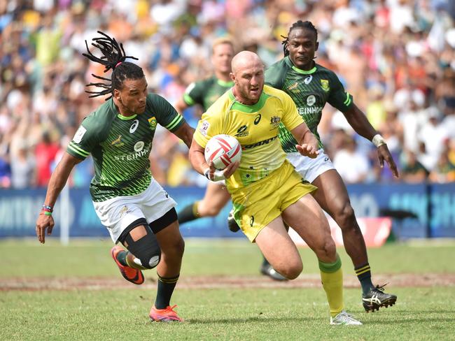 ST Edmund’s College old boy James Stannard in action for the Australian Sevens team. Picture: AFP PHOTO