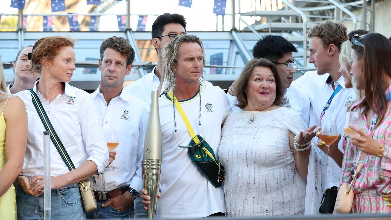 Gina Rinehart hosts athletes on a boat for dinner on the Seine River in Paris after completing competition. Picture: Adam Head