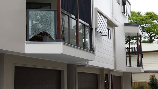 The shattered glass balustrade at the Morningside townhouse complex. Picture: Tertius Pickard