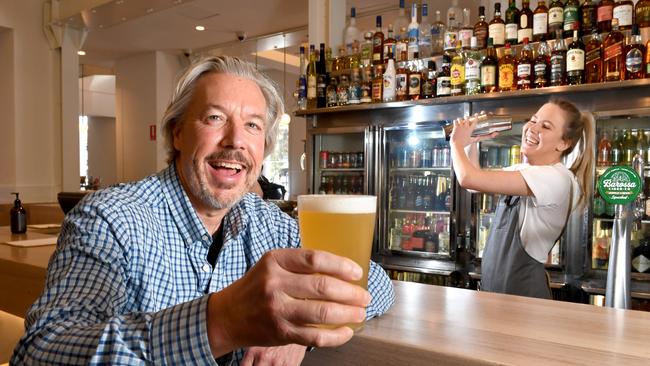 The Lion Hotel reopens with a refit and new owners. Co-owner Brett Matthews with bar staff Sarah Davies. Picture: Tricia Watkinson