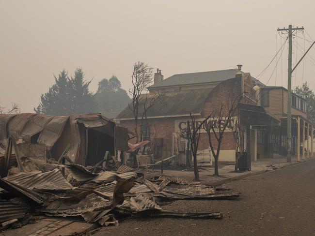 Destroyed buildings are seen in Cobargo, NSW. Picture: AAP