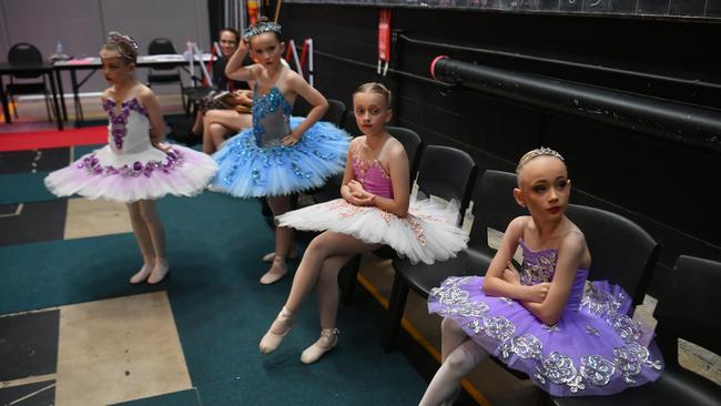 Townsville Eisteddfod. Ruby Ottone, Rebecca Barkley, Jamine Parker and Madison Mitchell wait in the wings. Picture: Evan Morgan