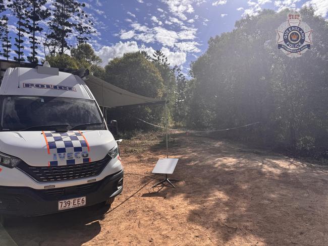 Still photos of the Forward Command Post and crime scene established at Goodnight Scrub National Park after human remains were located. Picture: Qld Police