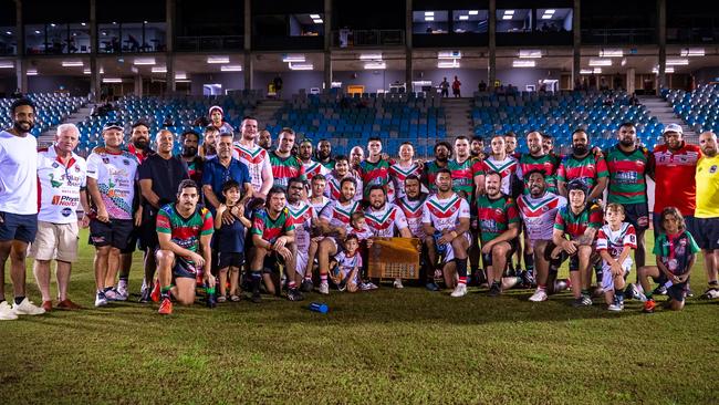 The Nightcliff Dragons and South Darwin Rabbitohs following the 2023 NRL NT Round 11 Chico Motlop Shield match. Picture: Patch Clapp / NRL NT