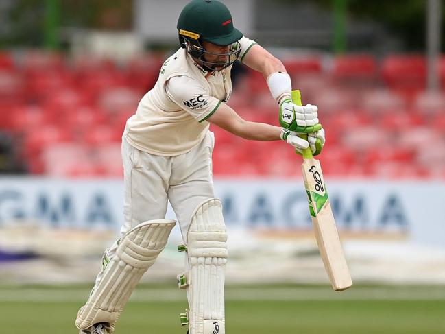 Sam Evans batting for Leicestershire. He will play with Kingston Hawthorn this summer. Photo by Gareth Copley/Getty Images